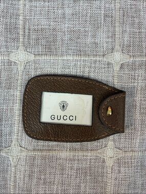 Gucci Brown Leather Key & Card Holder with Gold Snap